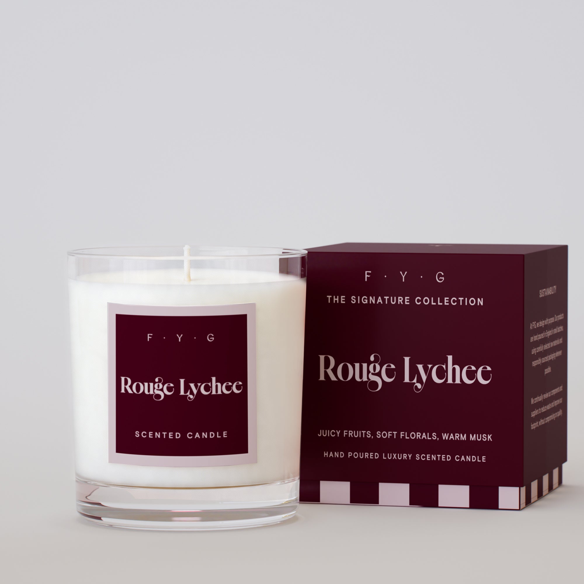 Rouge Lychee scented candle with burgundy Signature Collection gift box
