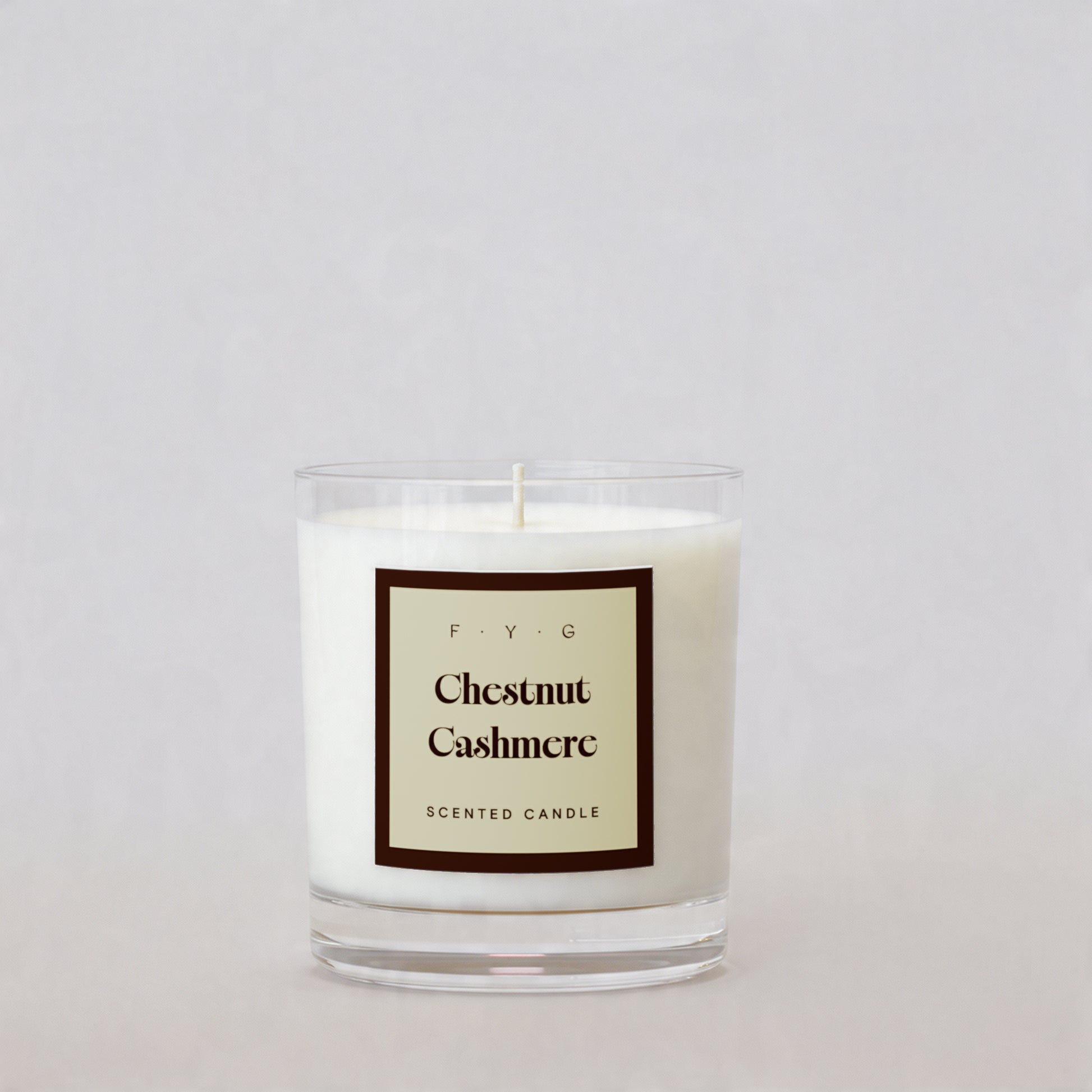 Chestnut Cashmere 220g scented candle in clear glass