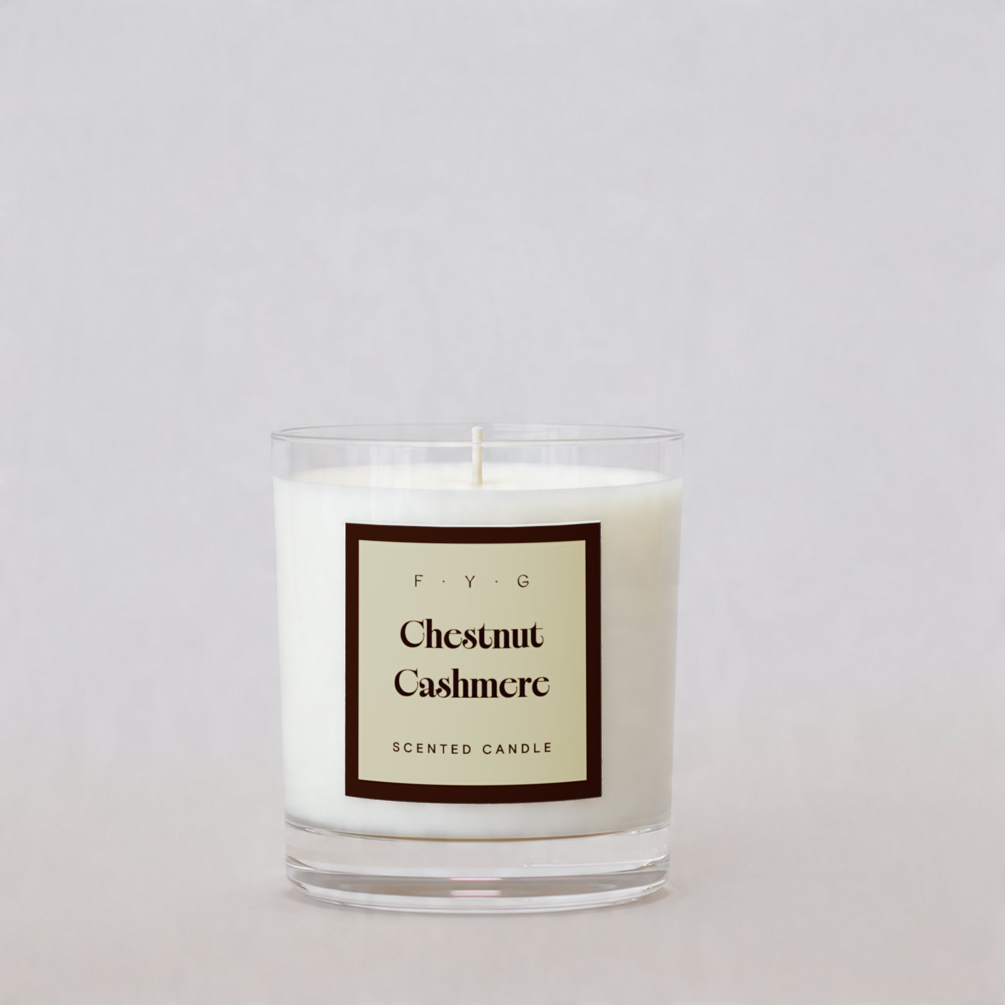 Chestnut Cashmere 220g scented candle in clear glass