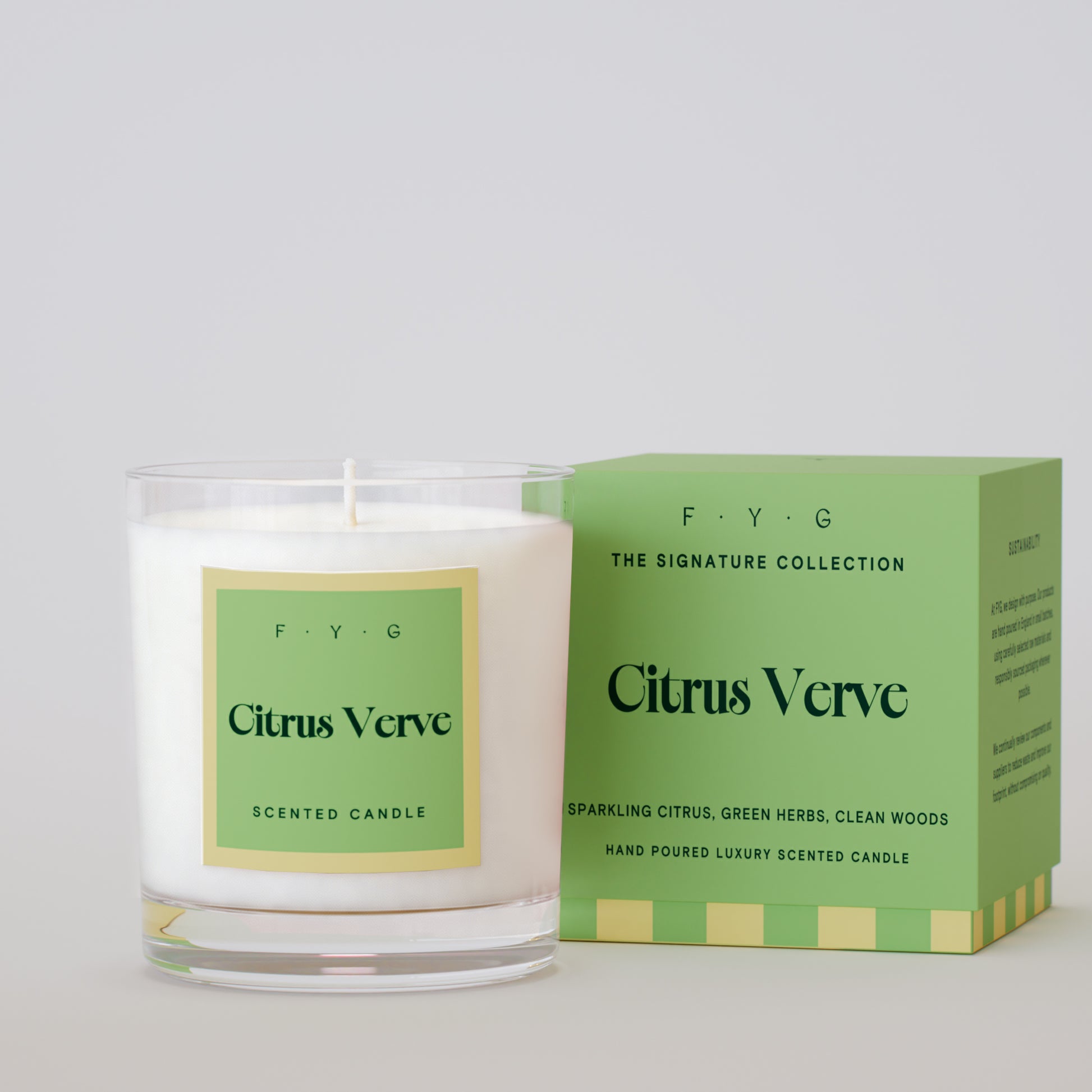 Citrus Verve 220g scented candle with green Signature Collection box